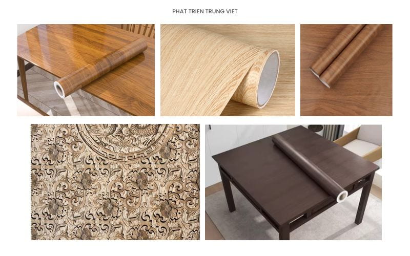 Mẫu giấy dán mặt bàn gỗ giả vân sang trọng